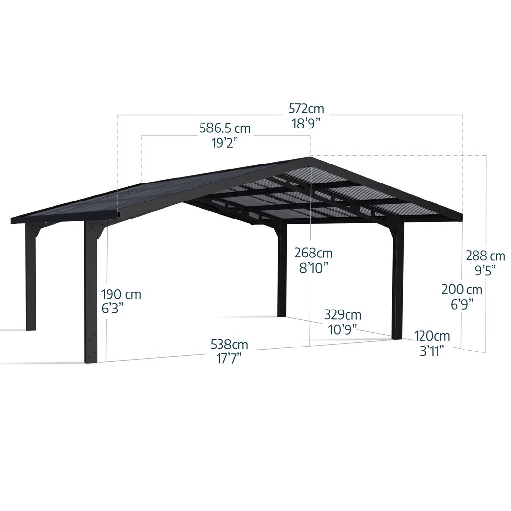 Doppelcarport 'Sydney Apex' schwarz 572 x 586 cm Polycarbonat grau