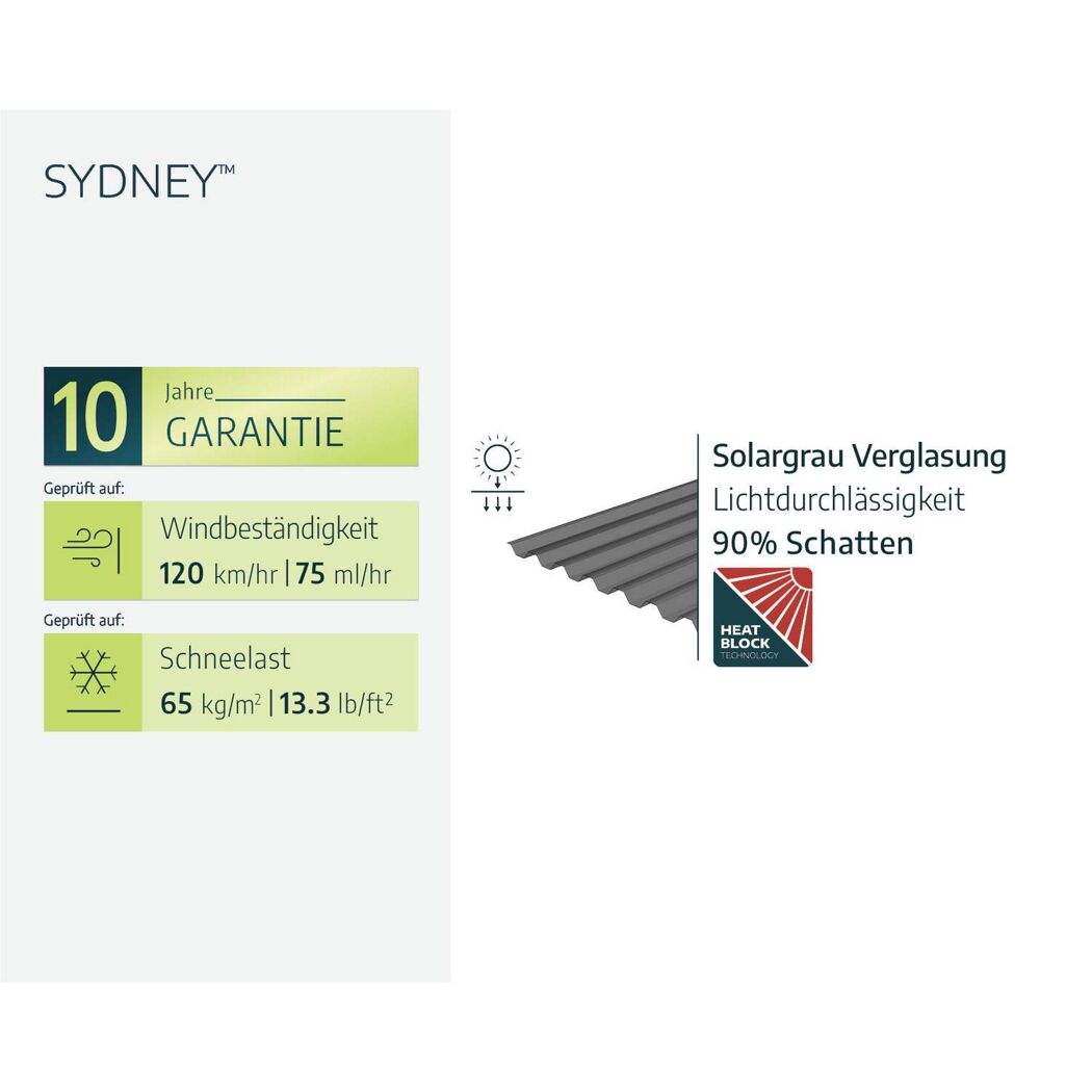 Einzelcarport 'Sydney Wave' schwarz 286 x 587 cm Polycarbonat grau