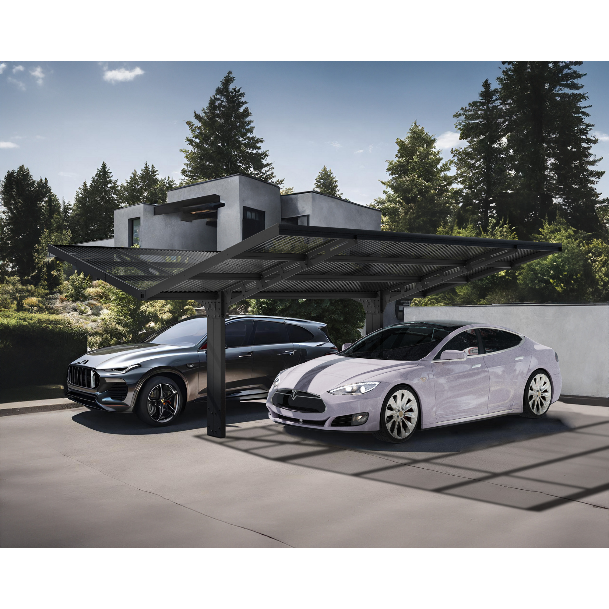 Doppelcarport 'Sydney Wings' schwarz 572 x 586 cm Polycarbonat grau