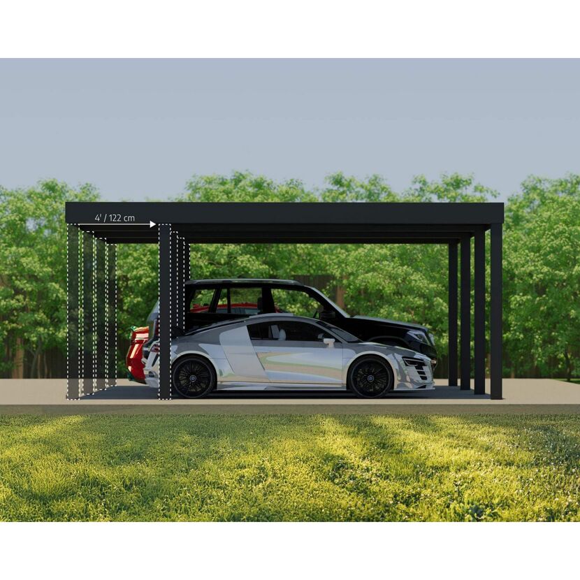 Einzelcarport 'Oslo' schwarz 607,5 x 596,5 cm Polycarbonat grau