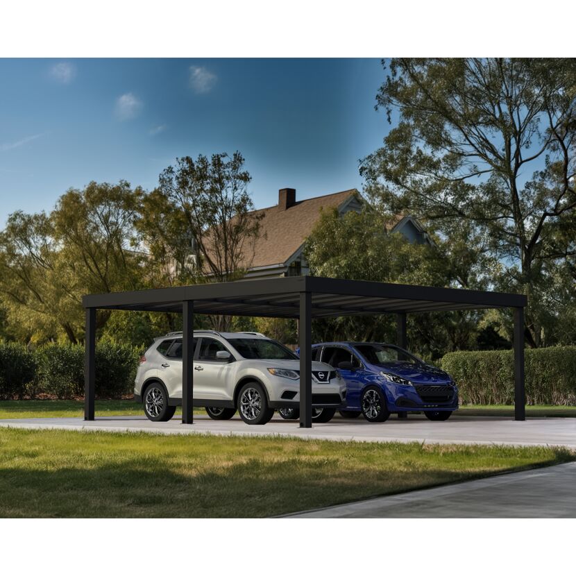 Einzelcarport 'Oslo' schwarz 607,5 x 596,5 cm Polycarbonat grau