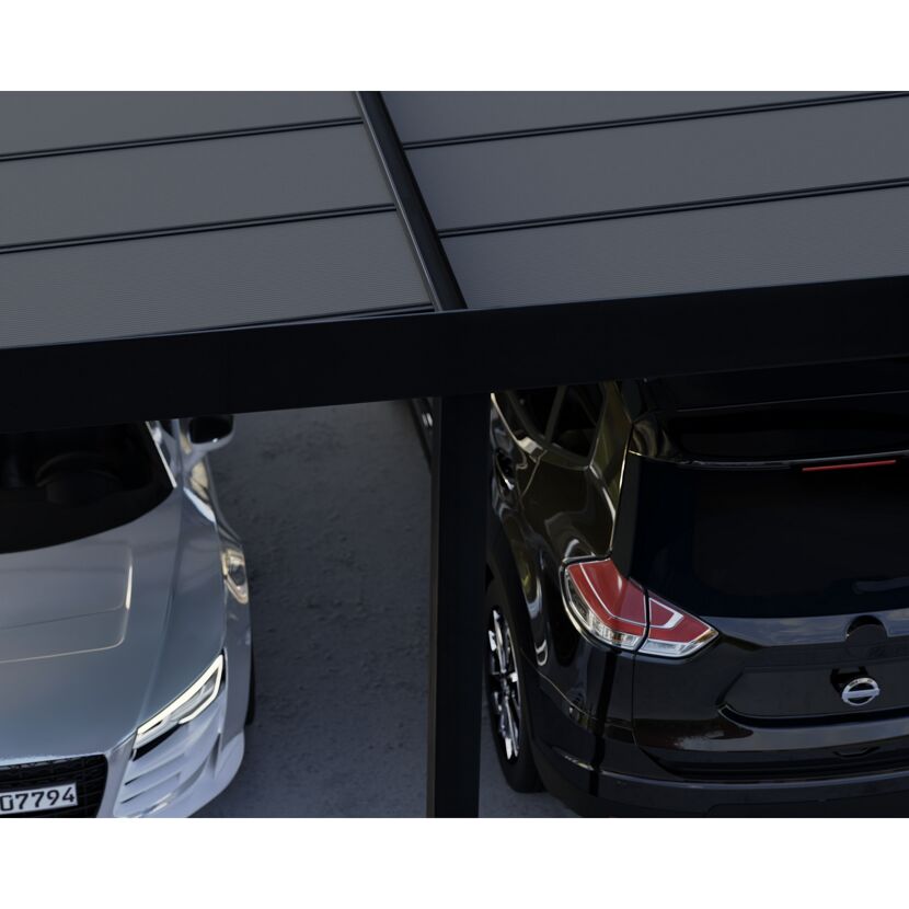 Einzelcarport 'Oslo' schwarz 607,5 x 596,5 cm Polycarbonat grau