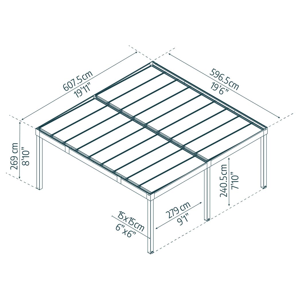 Einzelcarport 'Oslo' schwarz 607,5 x 596,5 cm Polycarbonat grau