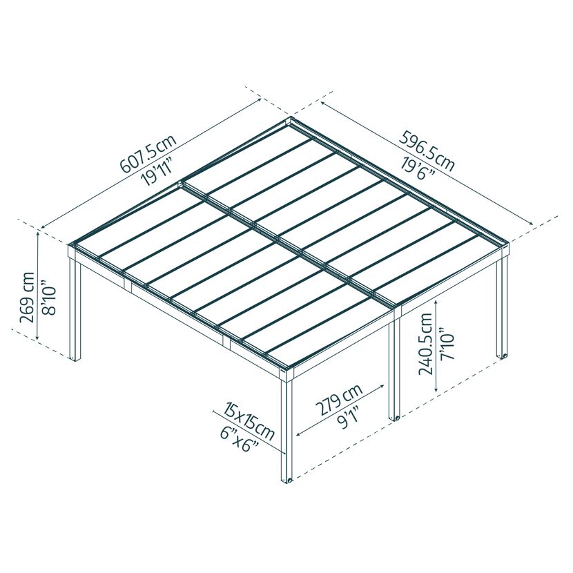 Einzelcarport 'Oslo' schwarz 607,5 x 596,5 cm Polycarbonat grau