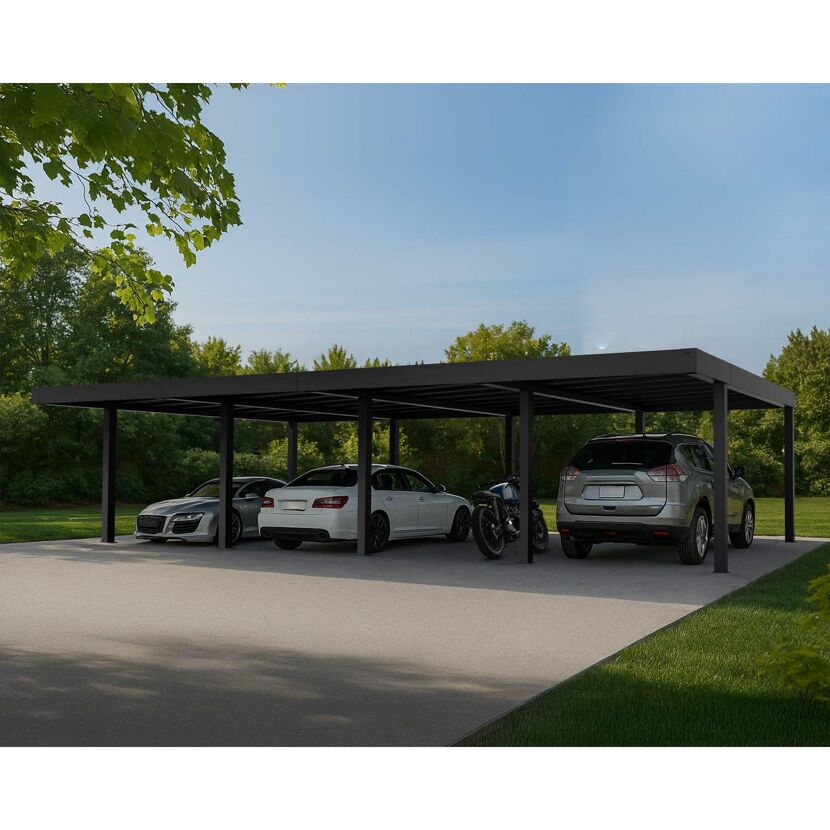 Vierercarport 'Oslo' schwarz 1197,5 x 596,5 cm Polycarbonat grau