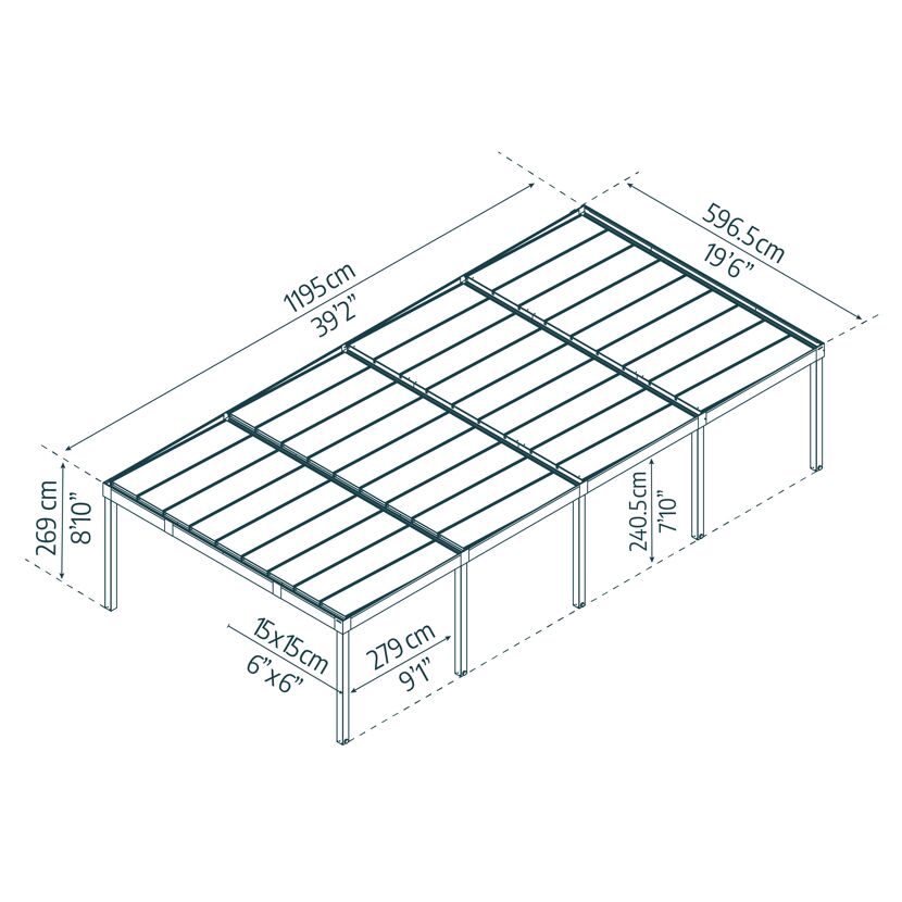 Vierercarport 'Oslo' schwarz 1197,5 x 596,5 cm Polycarbonat grau