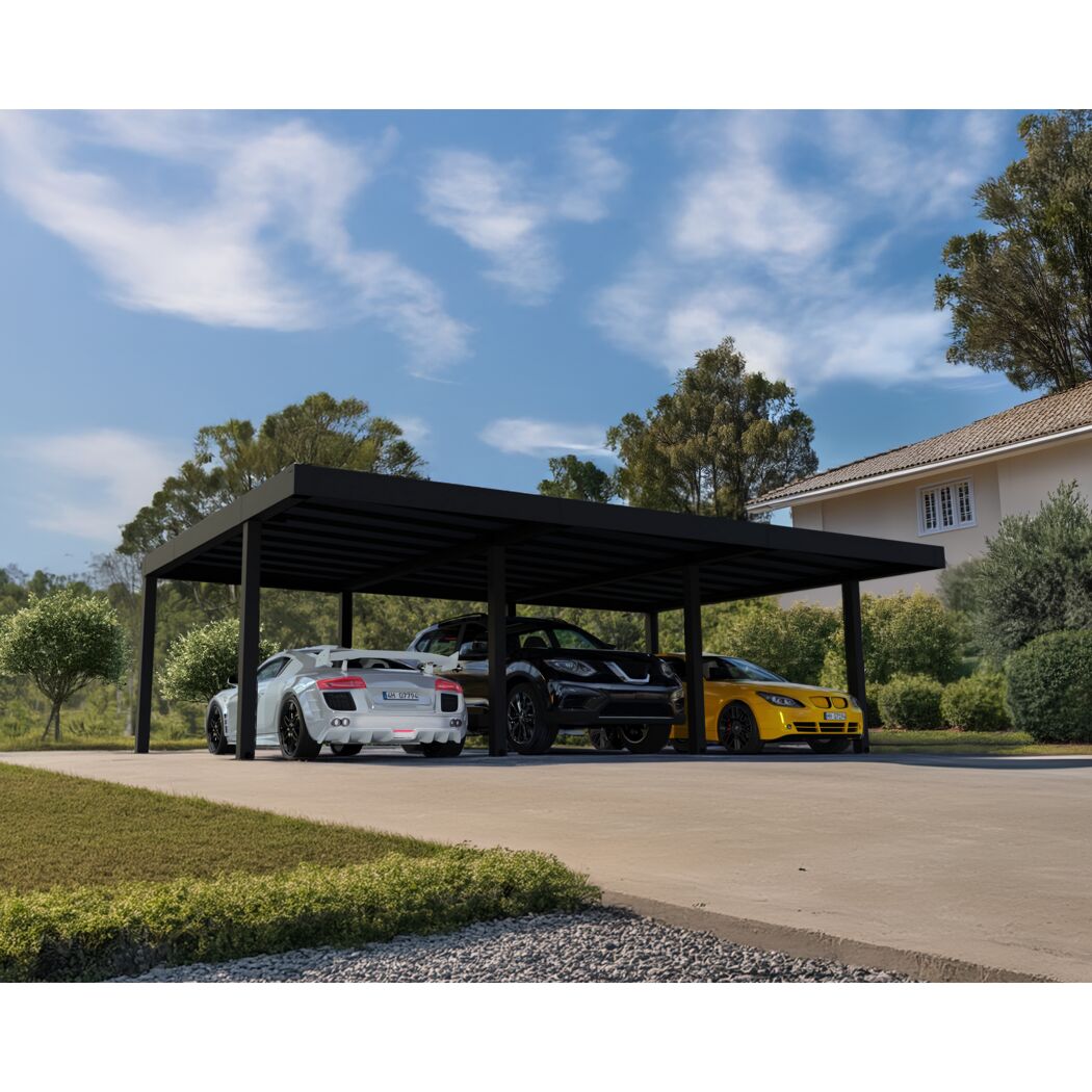 Dreiercarport 'Oslo' schwarz 901 x 596,5 cm Polycarbonat grau