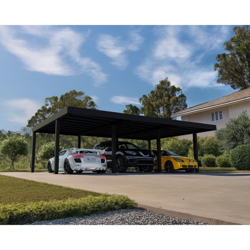 Dreiercarport 'Oslo' schwarz 901 x 596,5 cm Polycarbonat grau