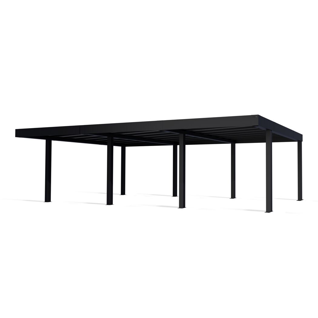 Dreiercarport 'Oslo' schwarz 901 x 596,5 cm Polycarbonat grau