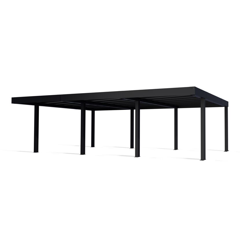 Dreiercarport 'Oslo' schwarz 901 x 596,5 cm Polycarbonat grau