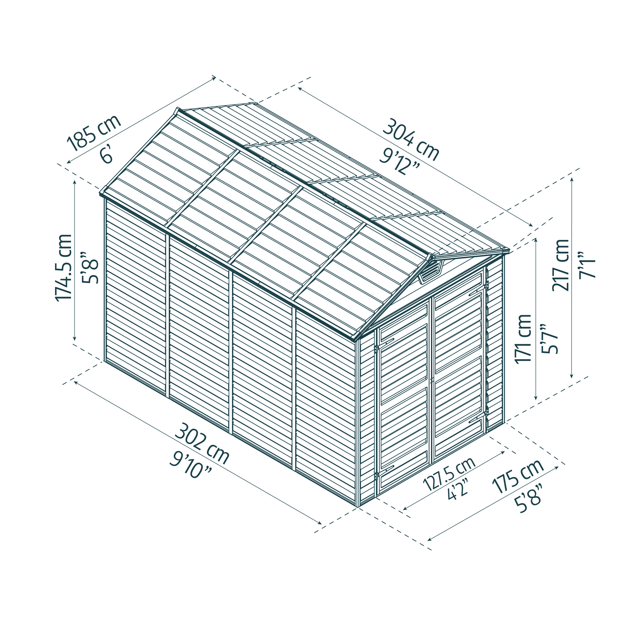 Kunststoff-Gerätehaus 'Skylight' 185 x 304 cm Polycarbonat mitternachtsgrau