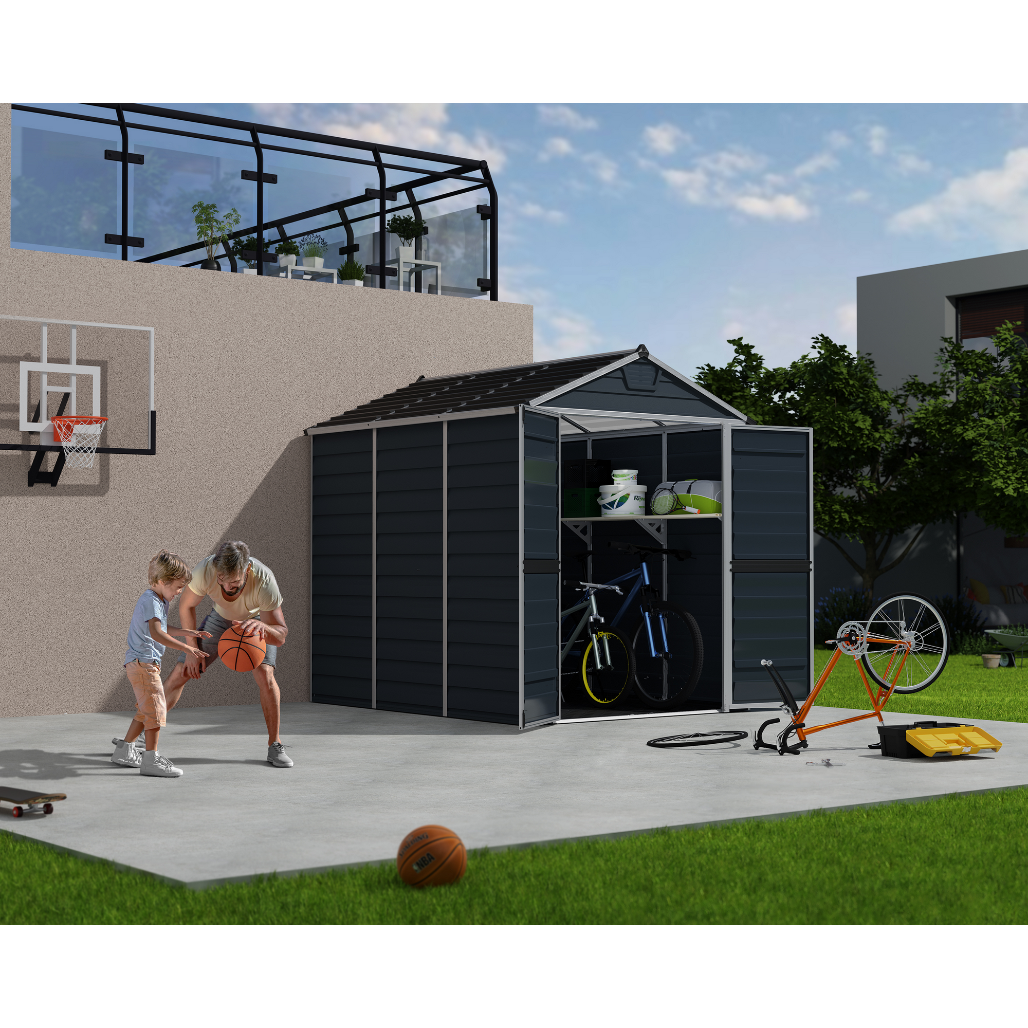 Kunststoff-Gerätehaus 'Skylight' 185 x 229 cm Polycarbonat mitternachtsgrau