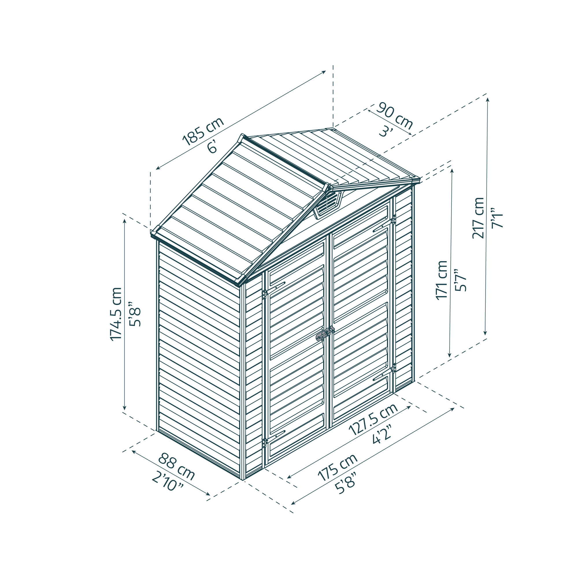 Kunststoff-Gerätehaus 'Skylight' 185 x 90 cm Polycarbonat grau