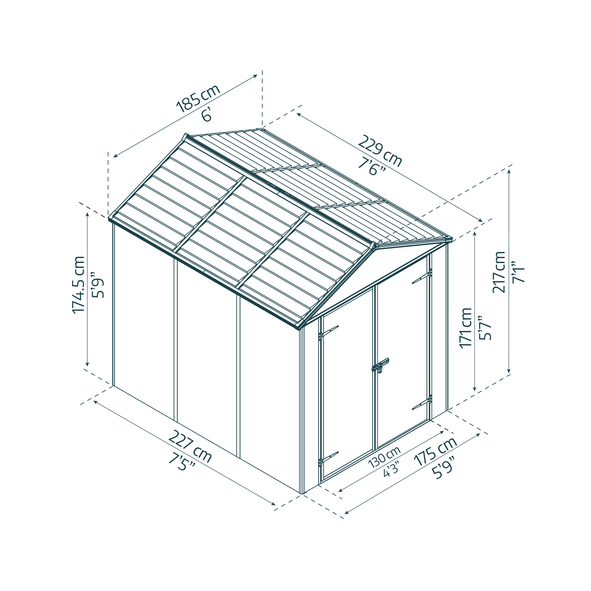 Kunststoff-Gerätehaus 'Rubicon' 185 x 229 cm Polycarbonat dunkelgrau