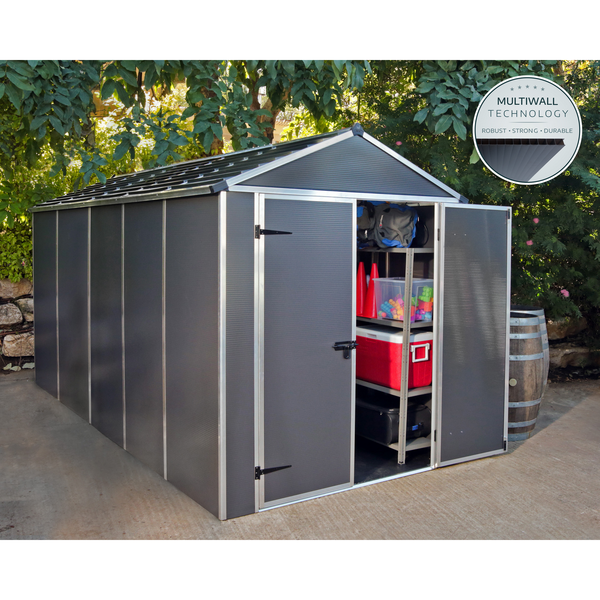 Kunststoff-Gerätehaus 'Rubicon' 185 x 379 cm Polycarbonat dunkelgrau