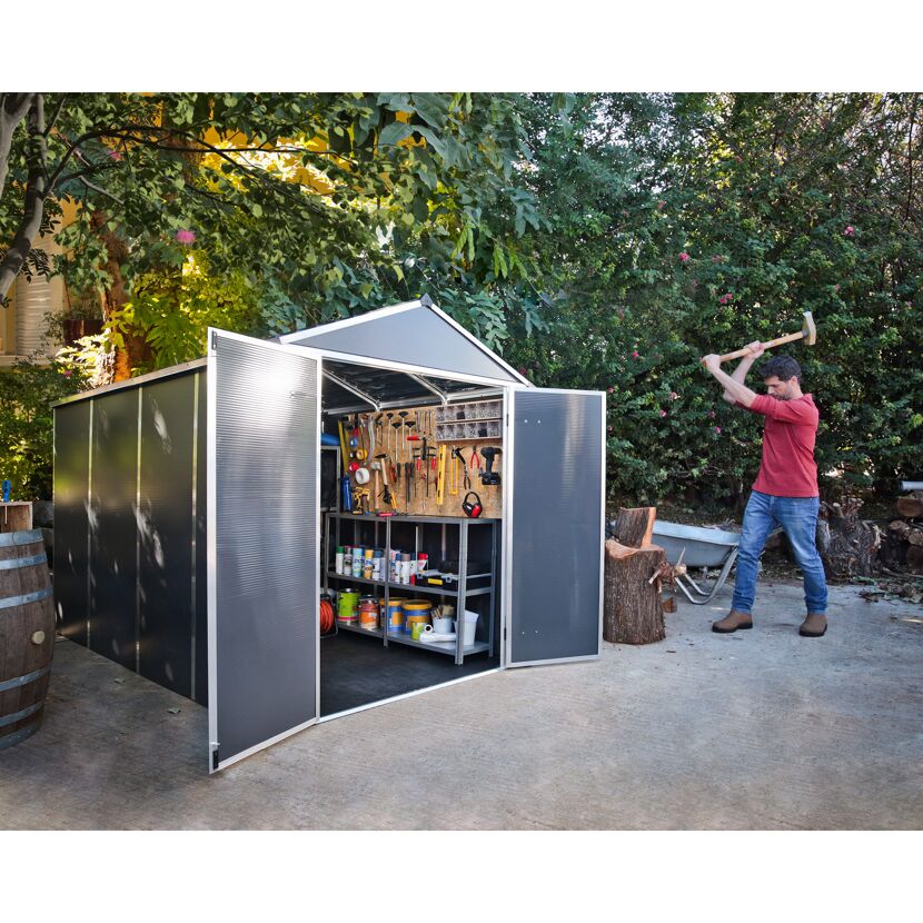 Kunststoff-Gerätehaus 'Rubicon' 185 x 304 cm Polycarbonat dunkelgrau