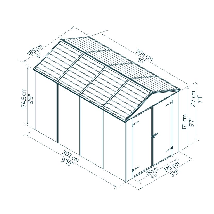 Kunststoff-Gerätehaus 'Rubicon' 185 x 304 cm Polycarbonat dunkelgrau
