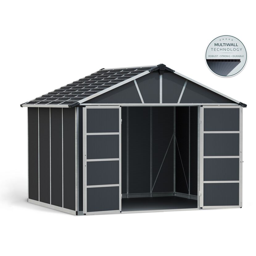 Kunststoff-Gerätehaus 'Yukon' 332 x 271 cm Polycarbonat dunkelgrau, mit Boden