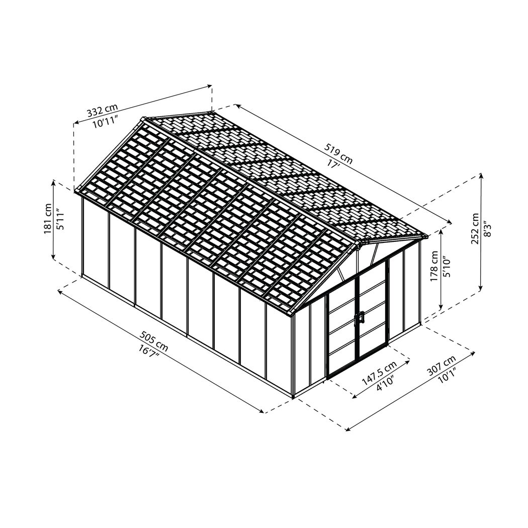 Kunststoff-Gerätehaus 'Yukon' 332 x 519 cm Polycarbonat dunkelgrau, ohne Boden