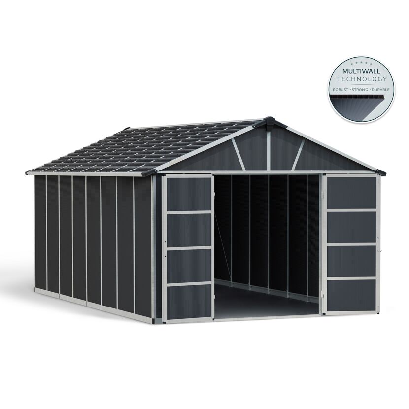 Kunststoff-Gerätehaus 'Yukon' 332 x 519 cm Polycarbonat dunkelgrau, mit Boden