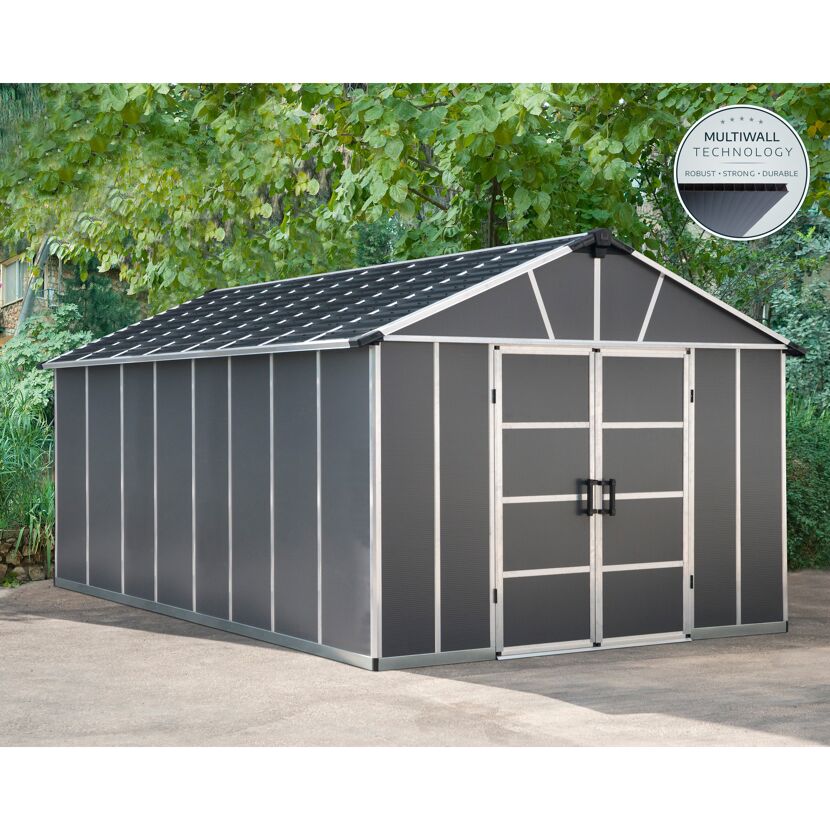 Kunststoff-Gerätehaus 'Yukon' 332 x 519 cm Polycarbonat dunkelgrau, mit Boden
