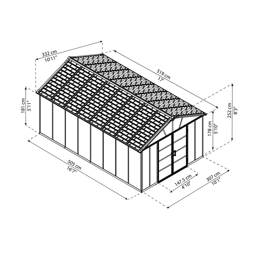 Kunststoff-Gerätehaus 'Yukon' 332 x 519 cm Polycarbonat dunkelgrau, mit Boden