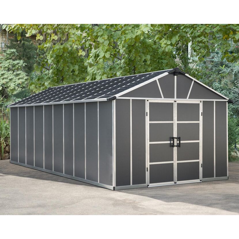 Kunststoff-Gerätehaus 'Yukon' 332 x 643 cm Polycarbonat dunkelgrau, mit Boden