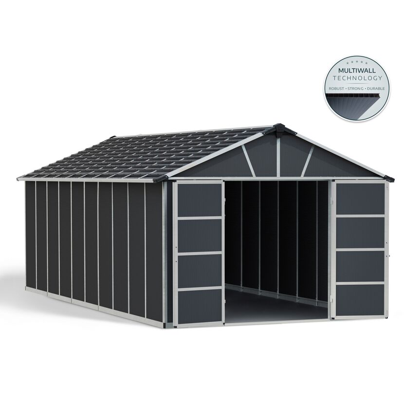 Kunststoff-Gerätehaus 'Yukon' 332 x 643 cm Polycarbonat dunkelgrau, mit Boden