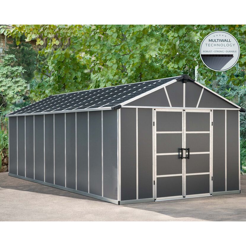 Kunststoff-Gerätehaus 'Yukon' 332 x 643 cm Polycarbonat dunkelgrau, mit Boden