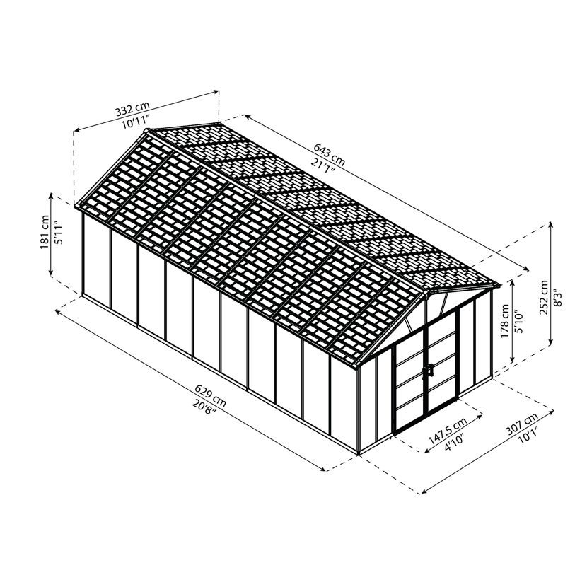 Kunststoff-Gerätehaus 'Yukon' 332 x 643 cm Polycarbonat dunkelgrau, mit Boden