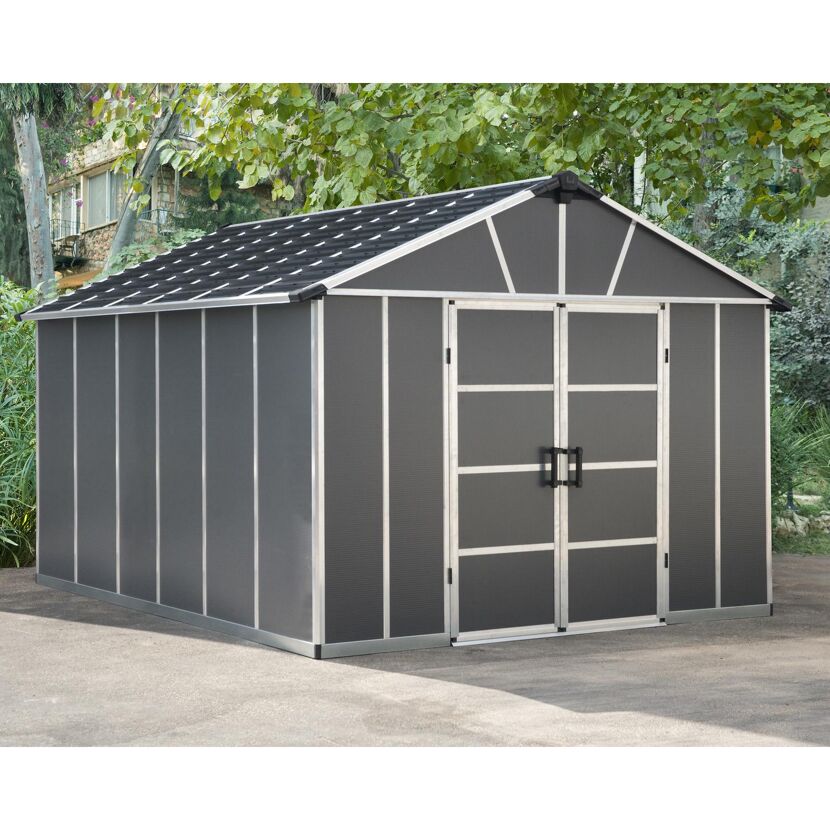 Kunststoff-Gerätehaus 'Yukon' 332 x 395 cm Polycarbonat dunkelgrau, mit Boden