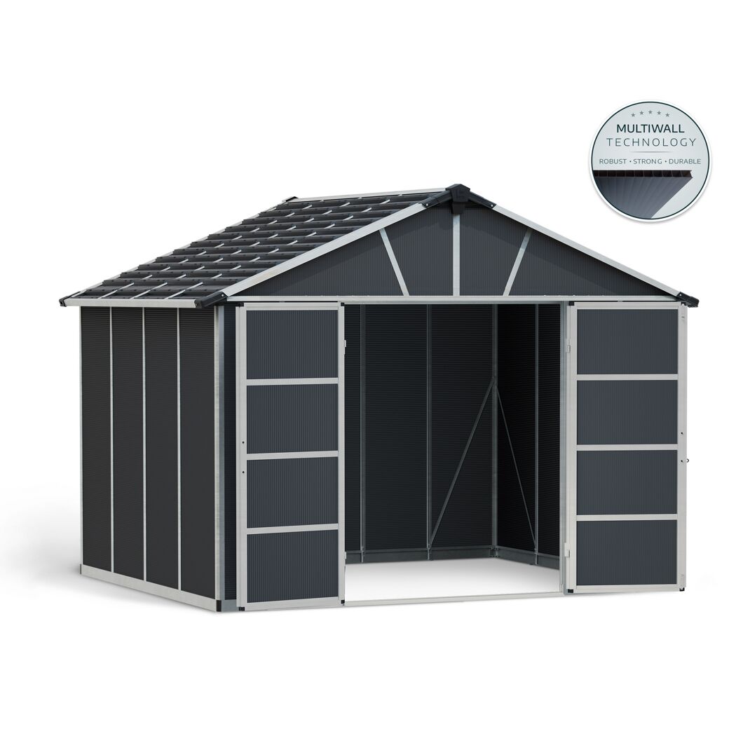 Kunststoff-Gerätehaus 'Yukon' 332 x 271 cm Polycarbonat dunkelgrau, ohne Boden