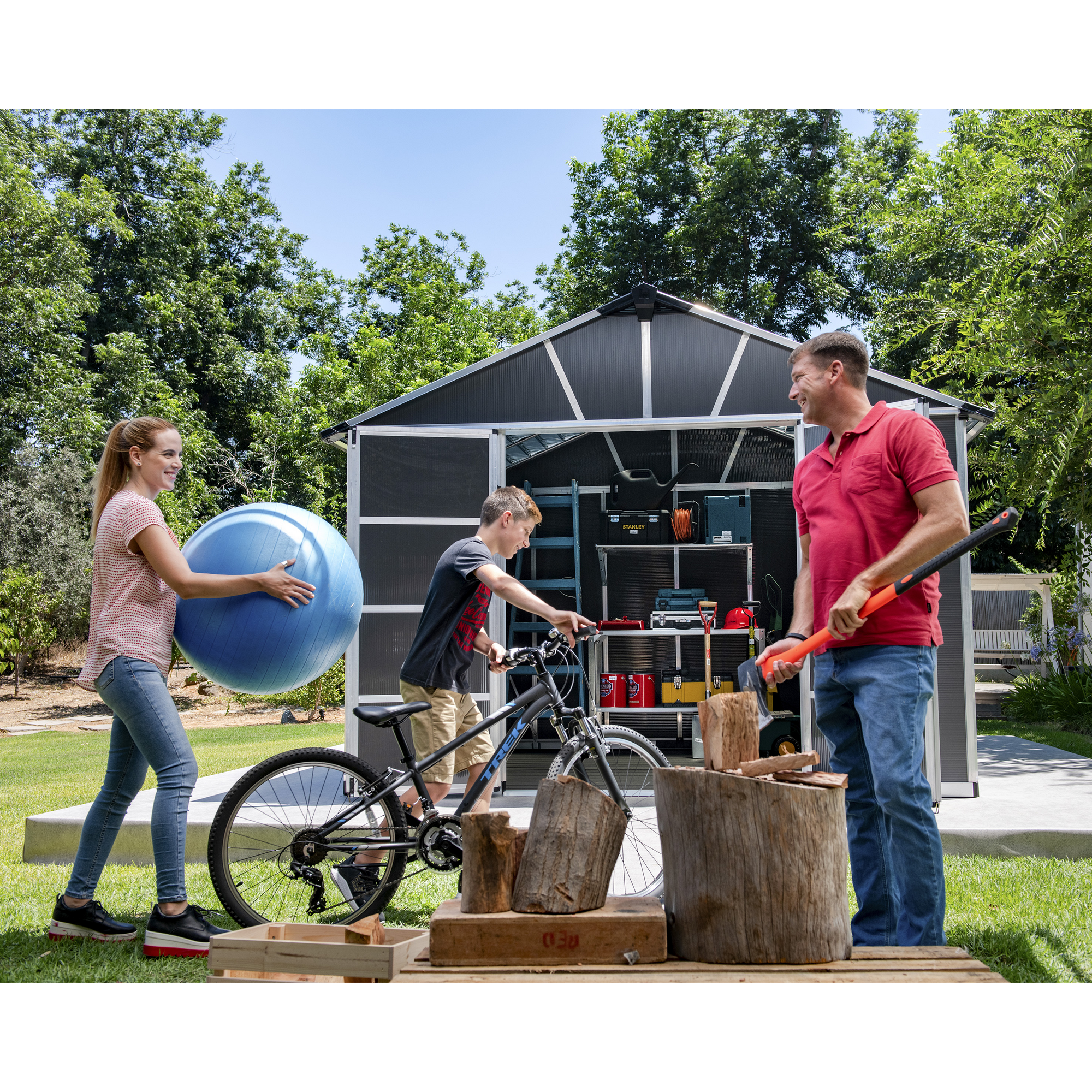 Kunststoff-Gerätehaus 'Yukon' 332 x 271 cm Polycarbonat dunkelgrau, ohne Boden