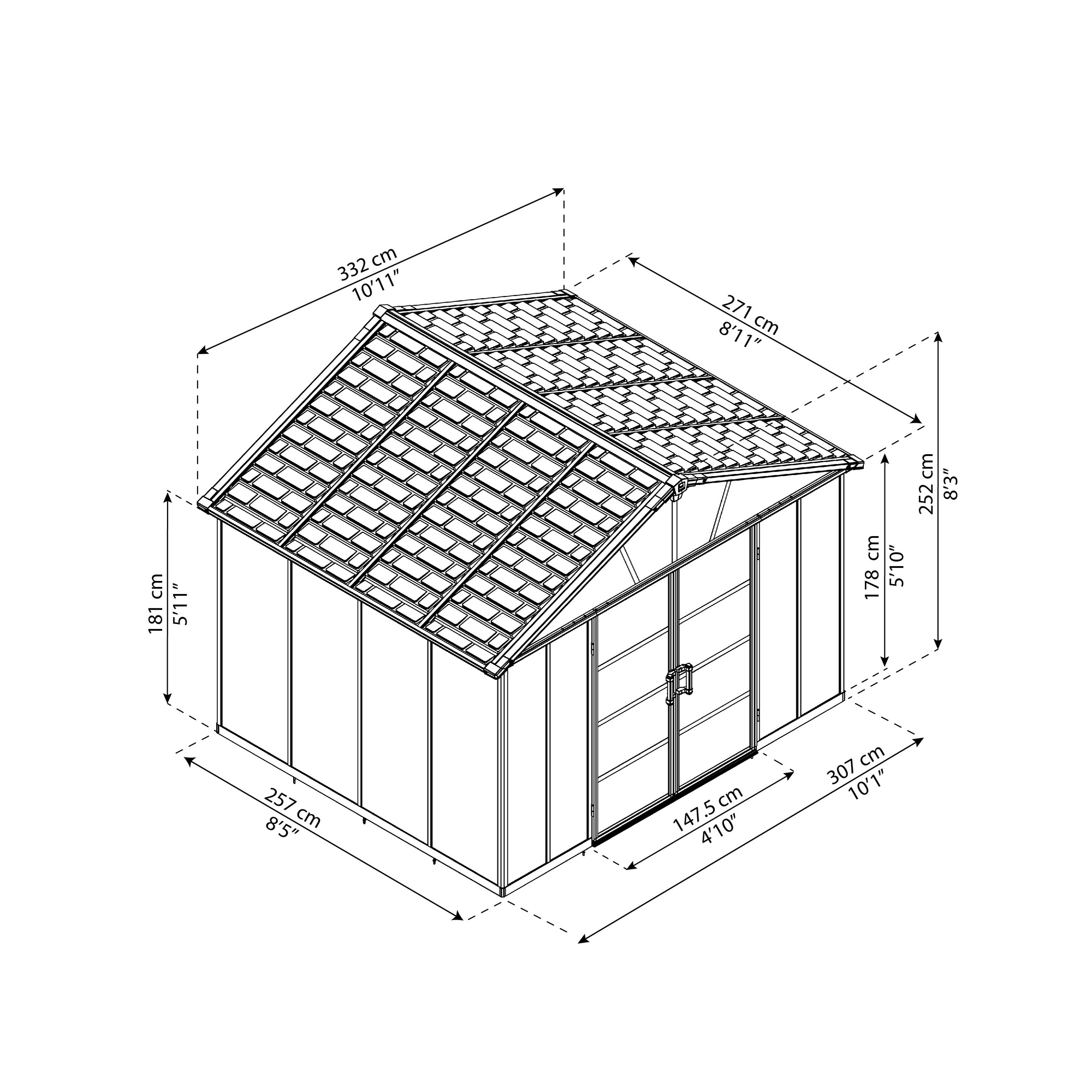 Kunststoff-Gerätehaus 'Yukon' 332 x 271 cm Polycarbonat dunkelgrau, ohne Boden
