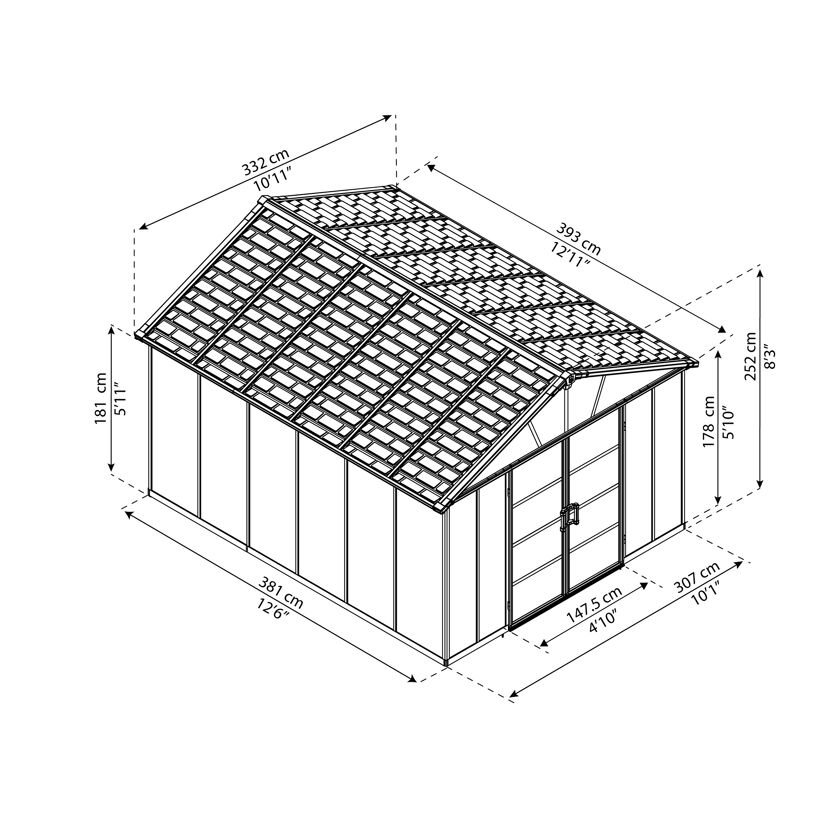Kunststoff-Gerätehaus 'Yukon' 332 x 395 cm Polycarbonat dunkelgrau, ohne Boden