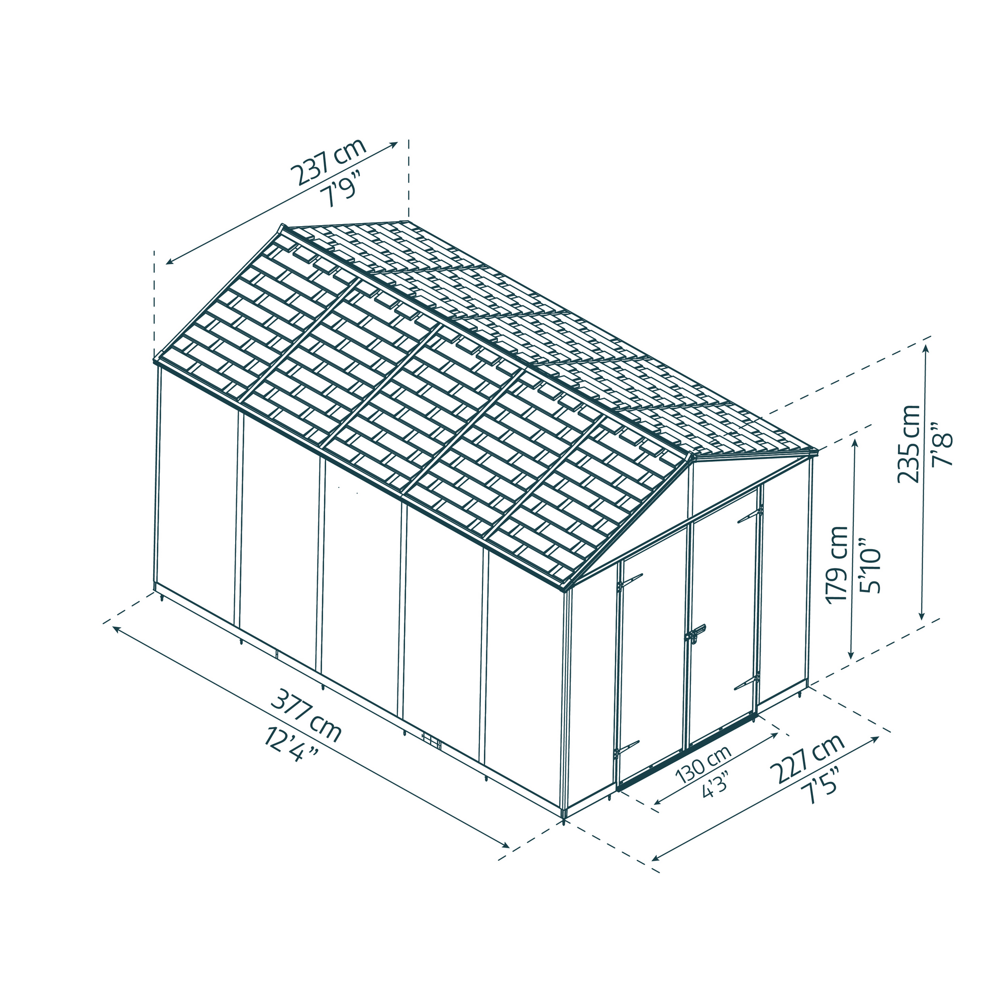 Kunststoff-Gerätehaus 'Rubicon' 227 x 377 cm Polycarbonat dunkelgrau