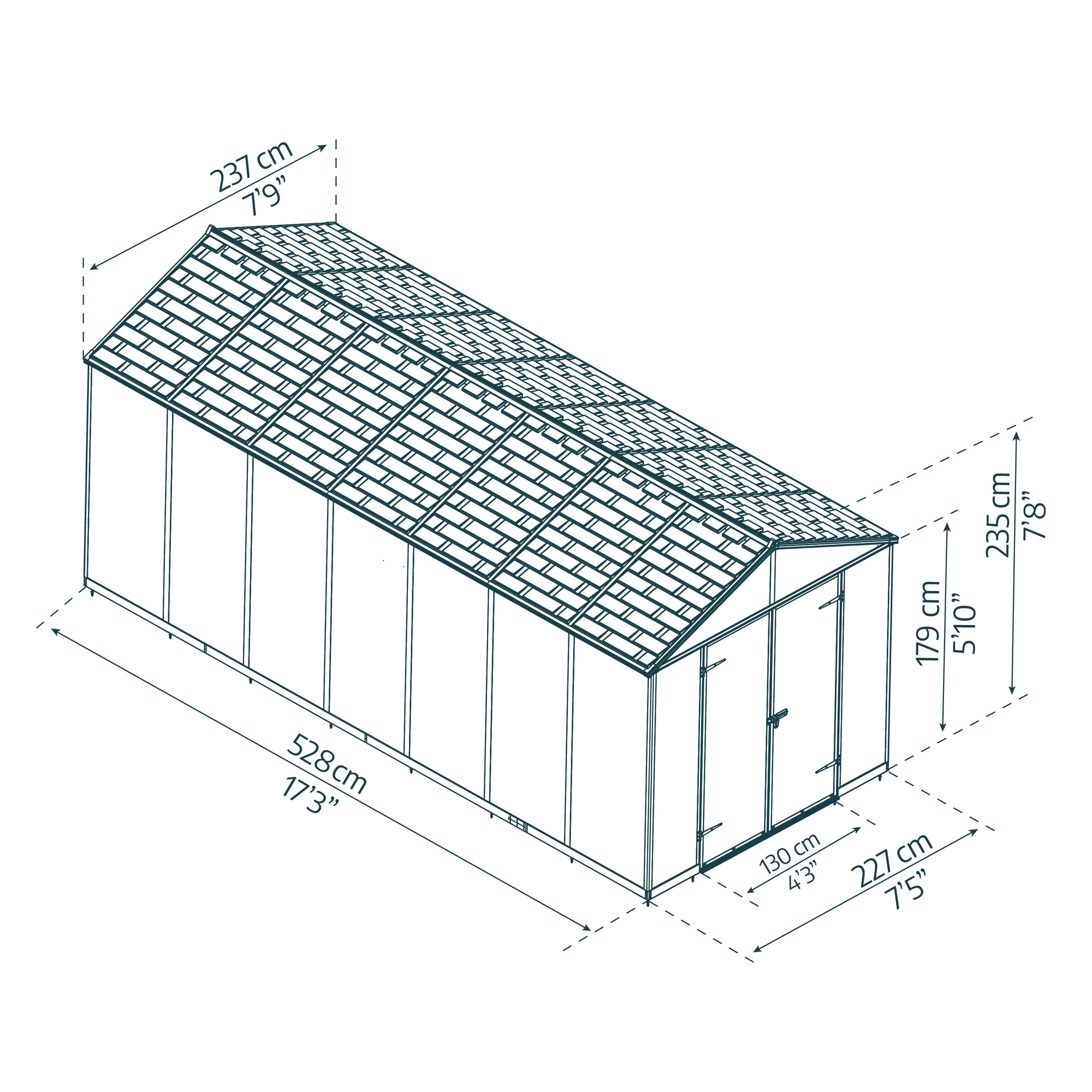 Kunststoff-Gerätehaus 'Rubicon' 227 x 528 cm Polycarbonat dunkelgrau