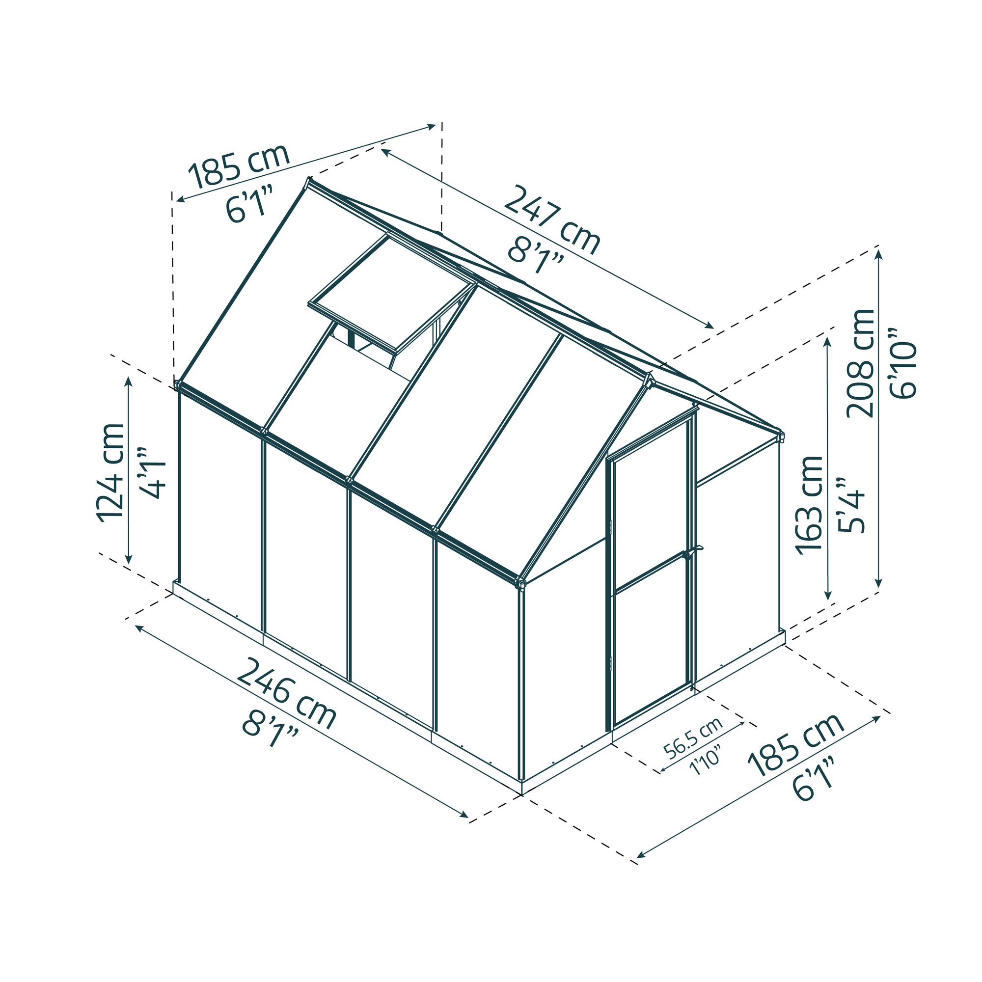 Gewächshaus 'Mythos' 185 x 247 cm mit 4 mm Hohlkammerplatten grau