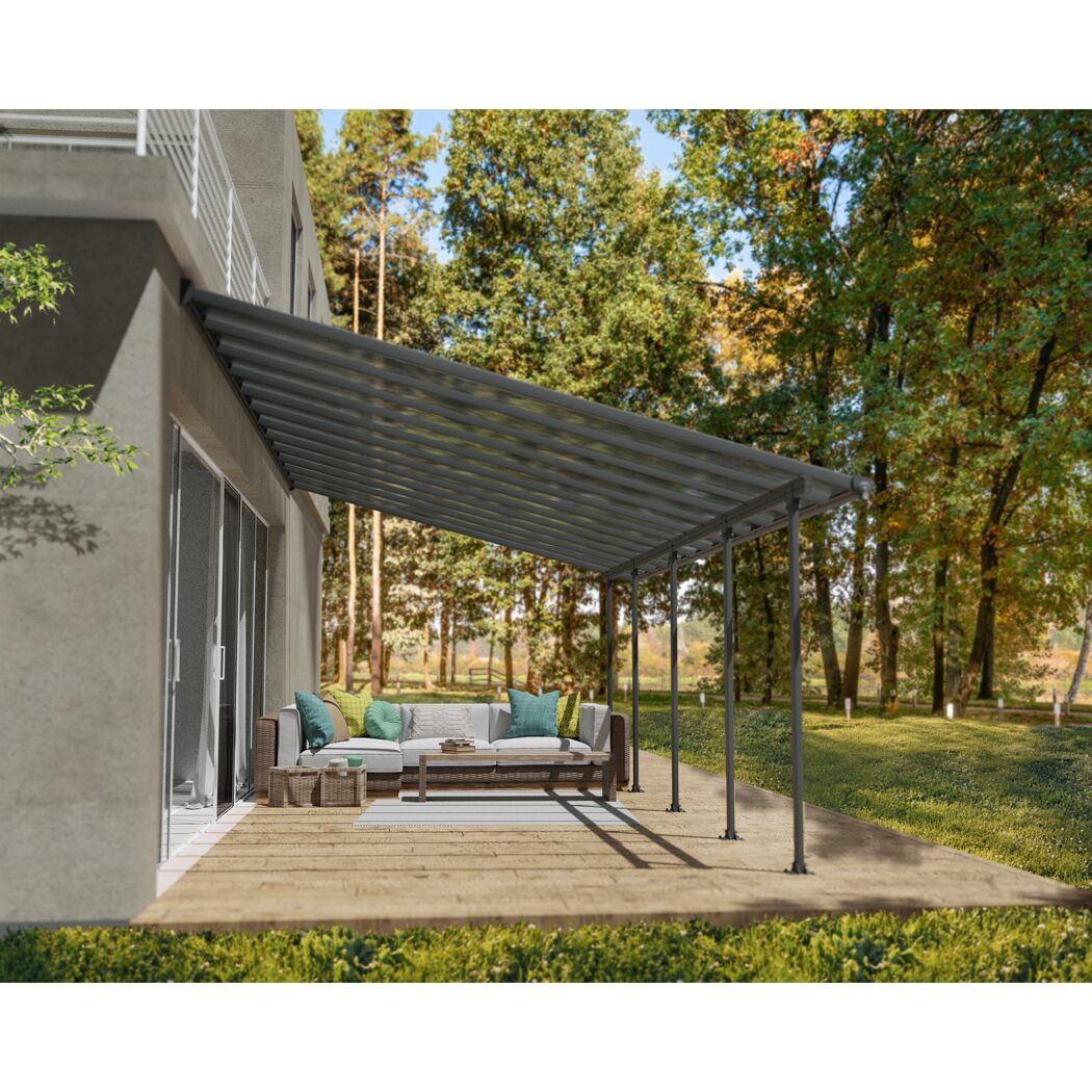 Terrassenüberdachung 'Feria' anthrazit 380 x 787 cm Polycarbonat transparent