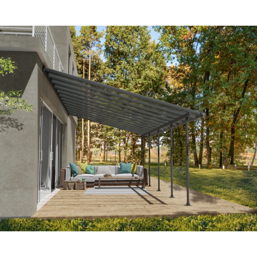 Terrassenüberdachung 'Feria' anthrazit 380 x 787 cm Polycarbonat transparent