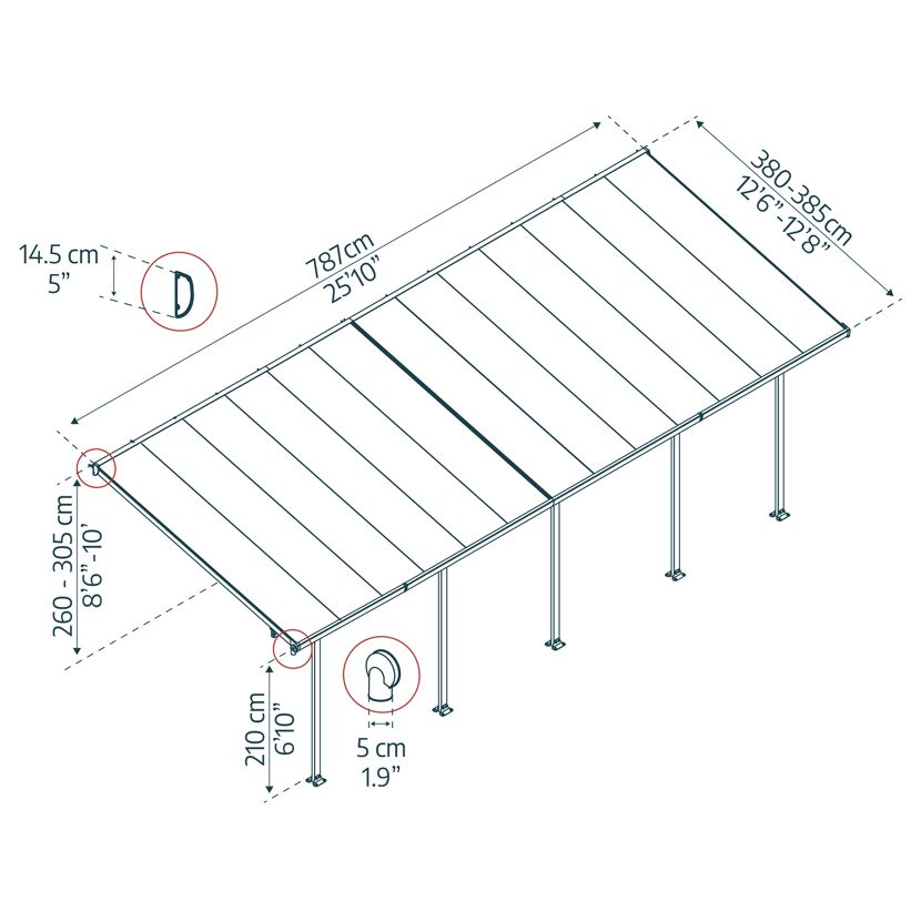 Terrassenüberdachung 'Feria' anthrazit 380 x 787 cm Polycarbonat transparent