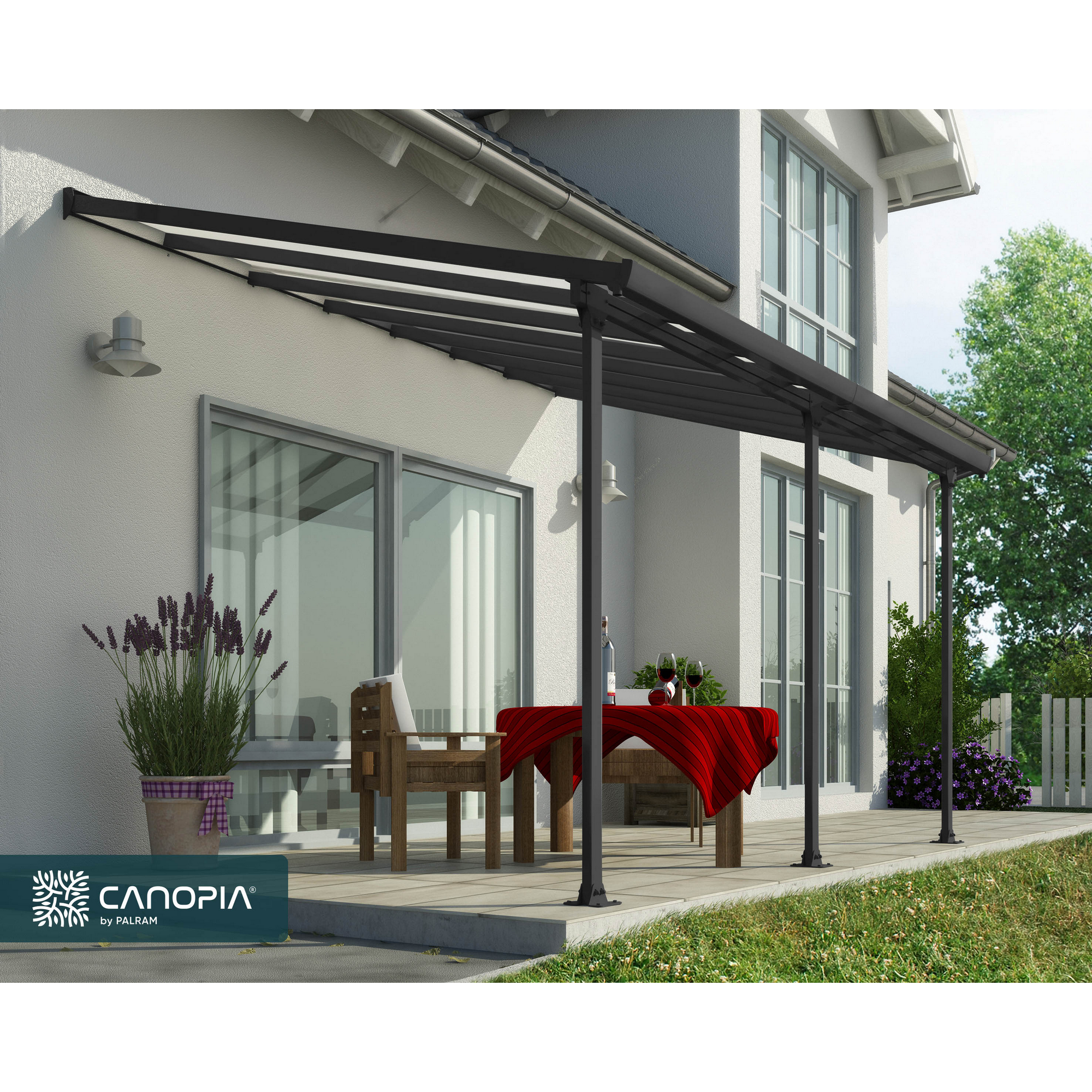 Terrassenüberdachung 'Feria' anthrazit 380 x 425 cm Polycarbonat transparent