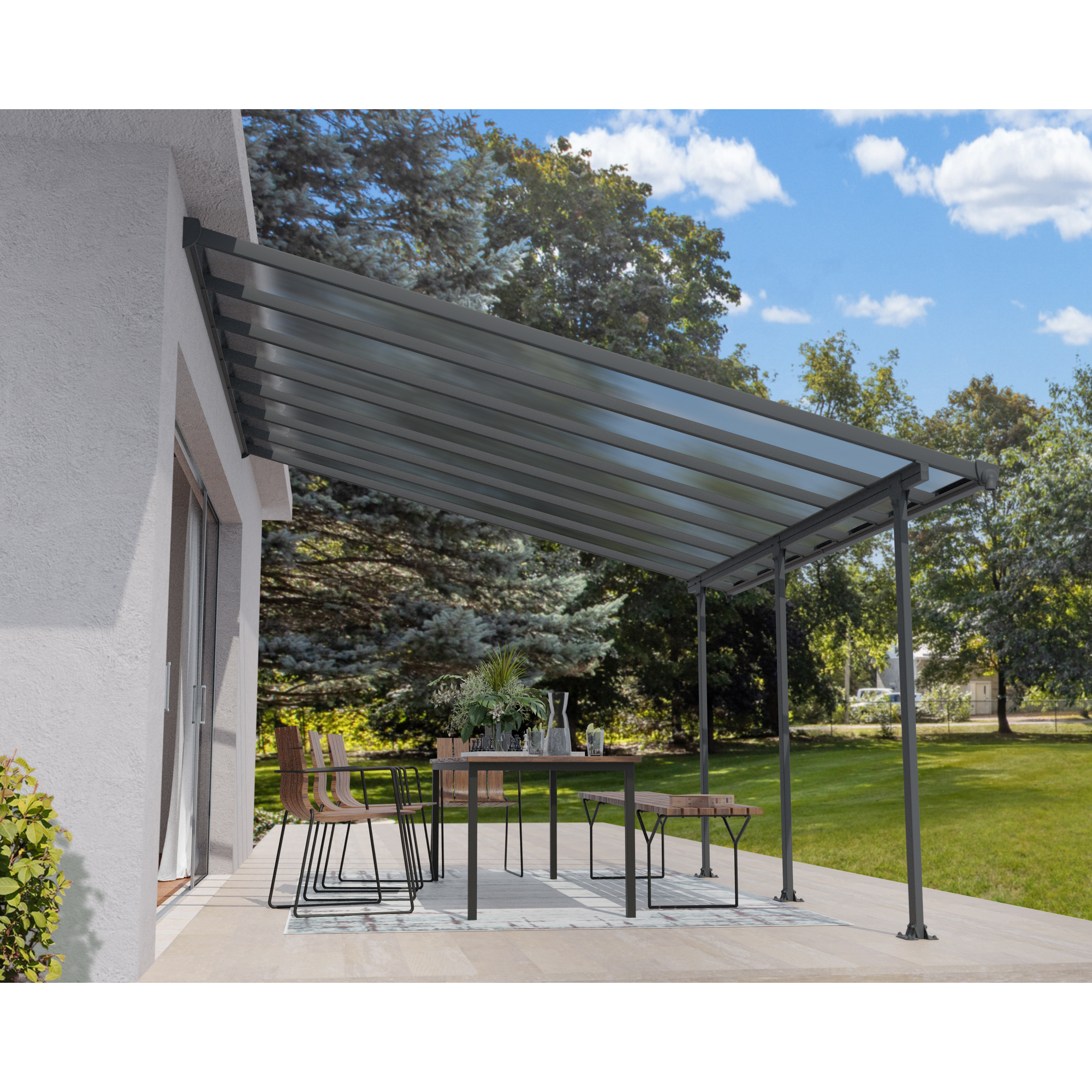 Terrassenüberdachung 'Feria' anthrazit 380 x 425 cm Polycarbonat transparent