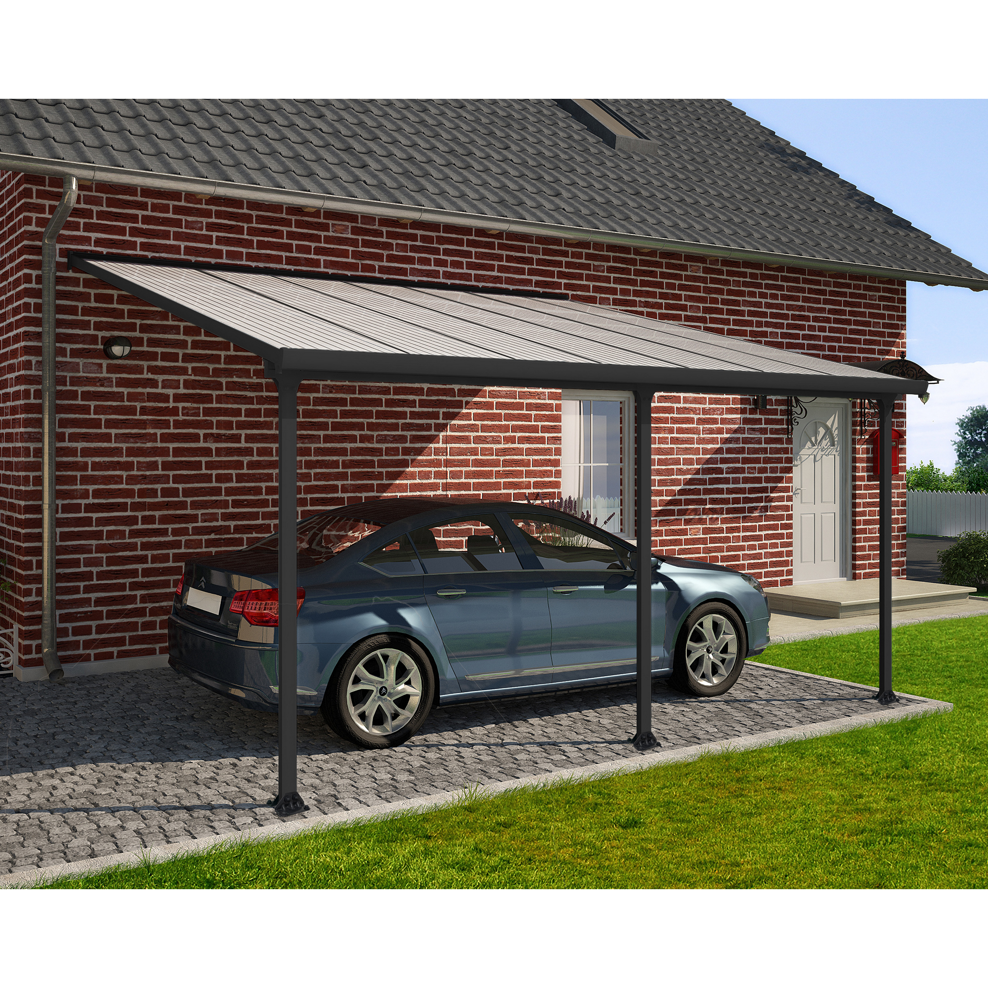 Terrassenüberdachung 'Feria' anthrazit 380 x 425 cm Polycarbonat transparent