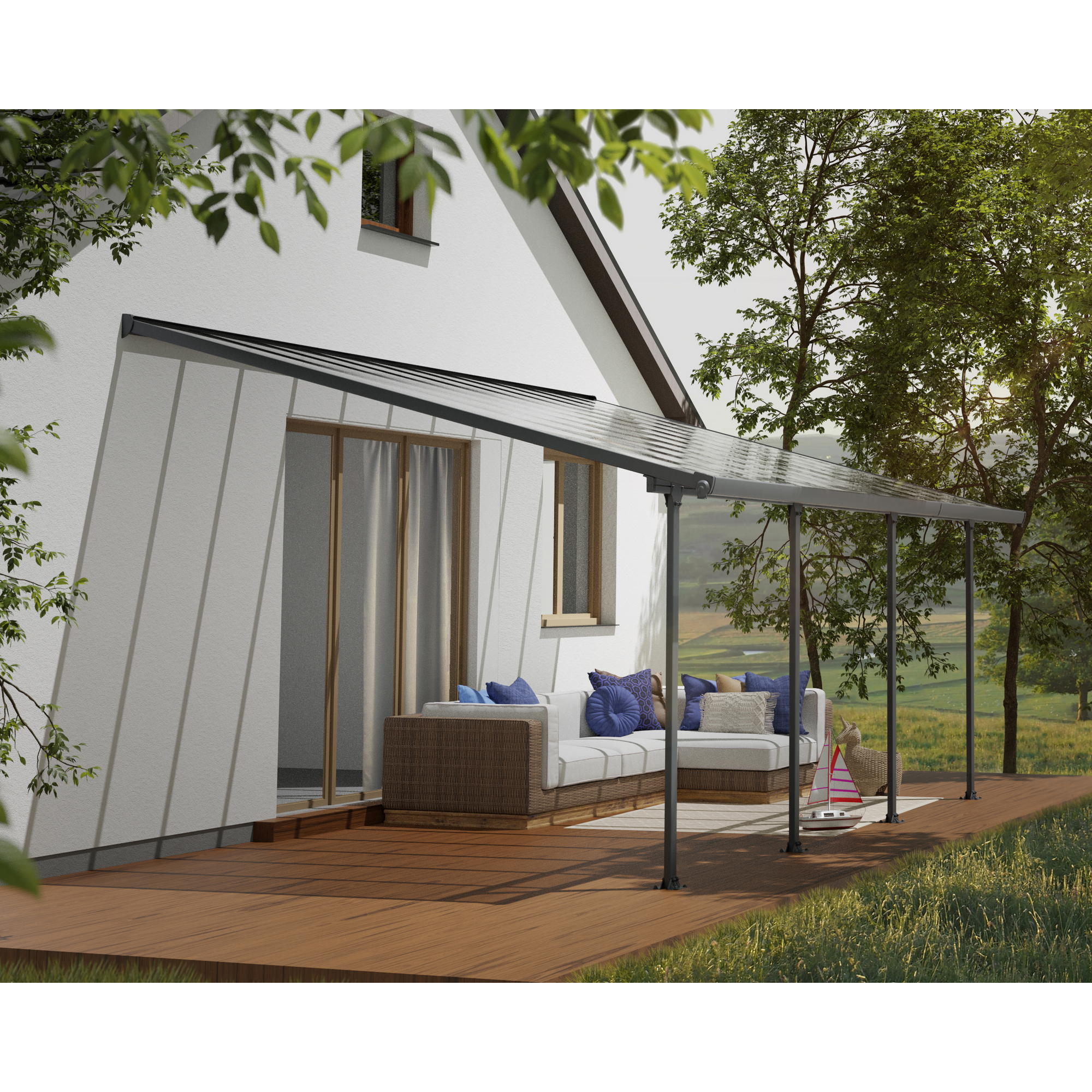 Terrassenüberdachung 'Feria' anthrazit 380 x 606 cm Polycarbonat transparent