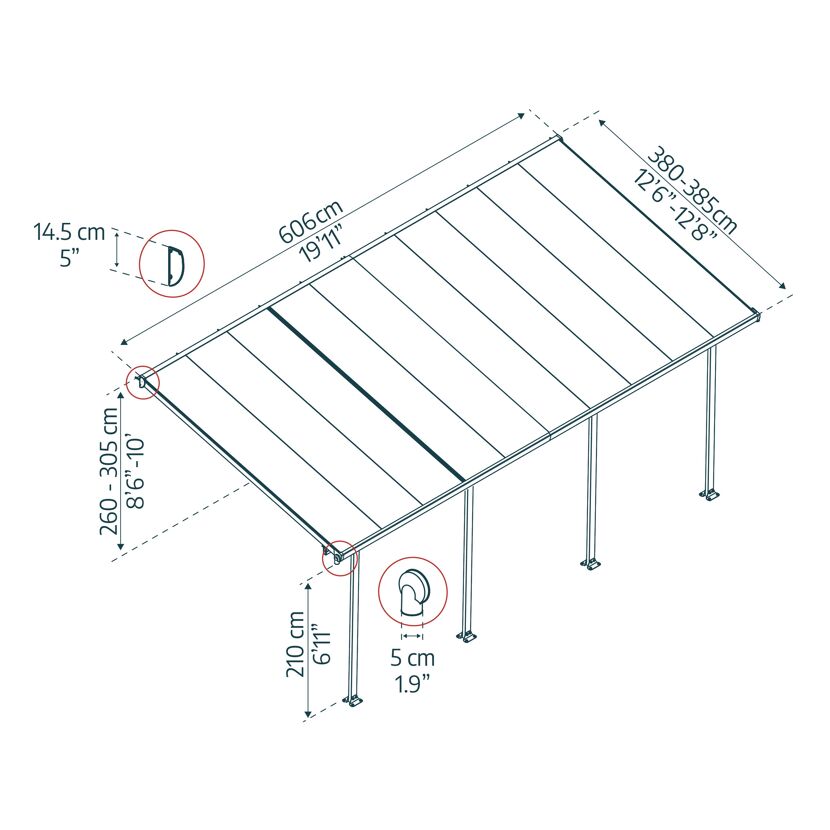 Terrassenüberdachung 'Feria' anthrazit 380 x 606 cm Polycarbonat transparent