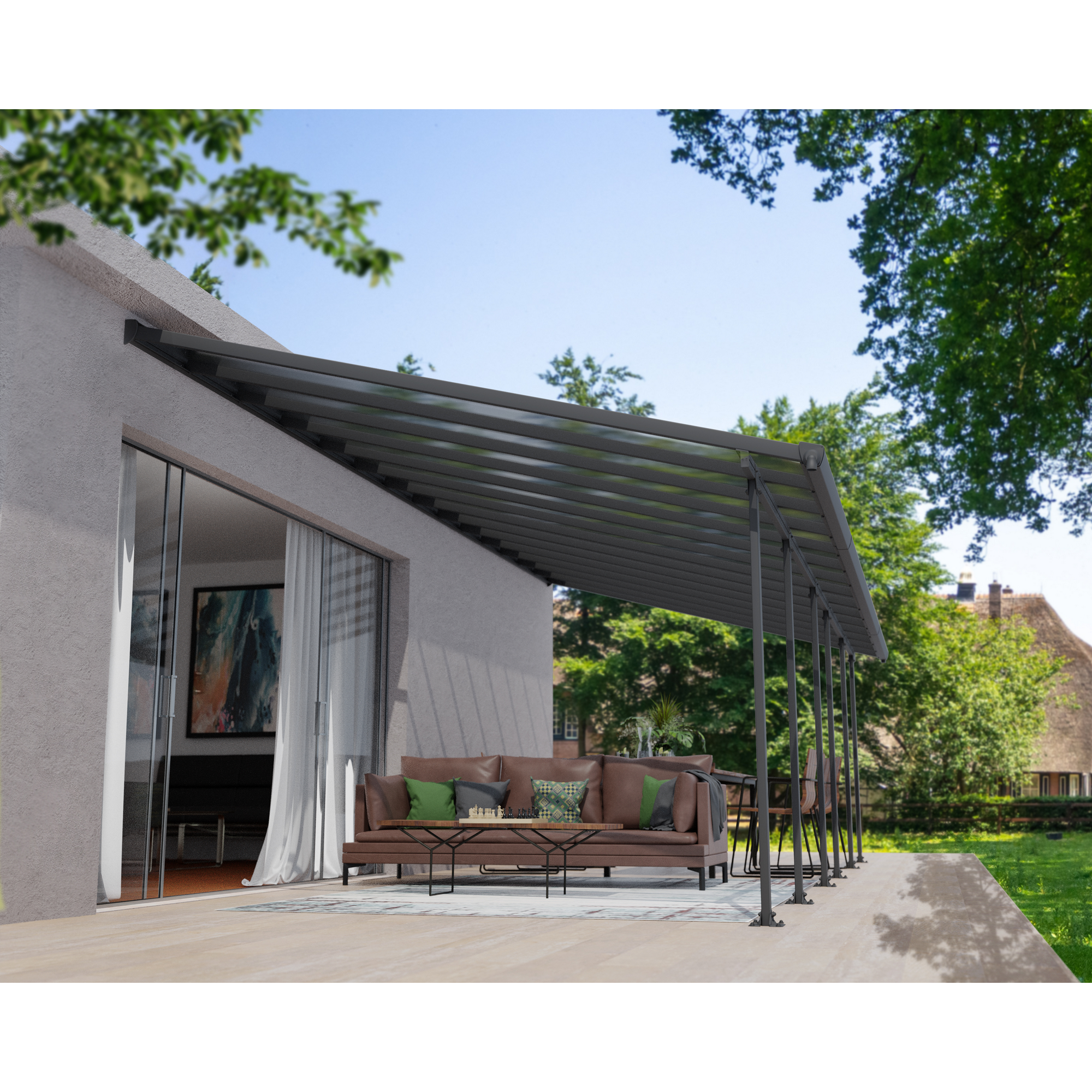 Terrassenüberdachung 'Feria' anthrazit 380 x 850 cm Polycarbonat transparent