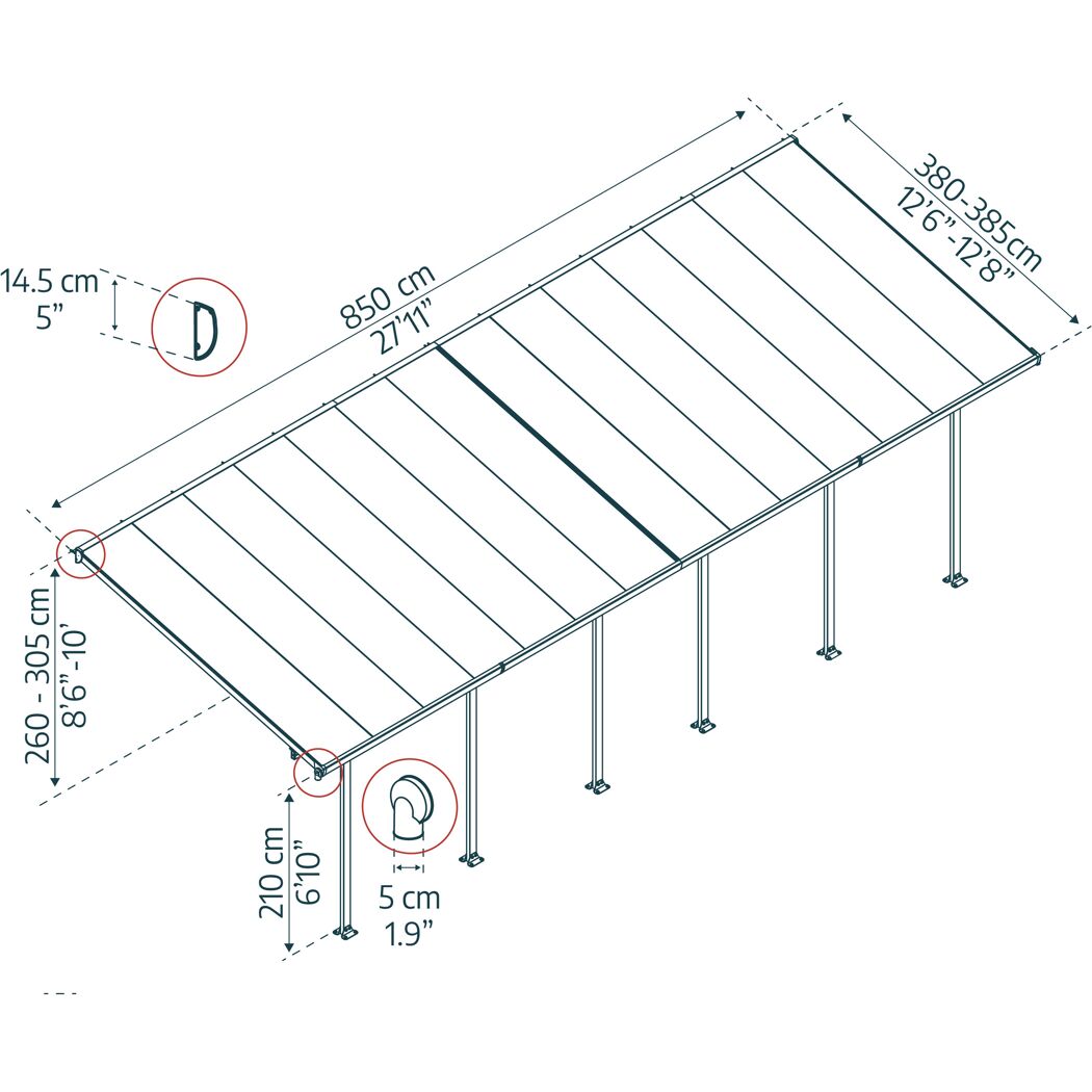 Terrassenüberdachung 'Feria' anthrazit 380 x 850 cm Polycarbonat transparent