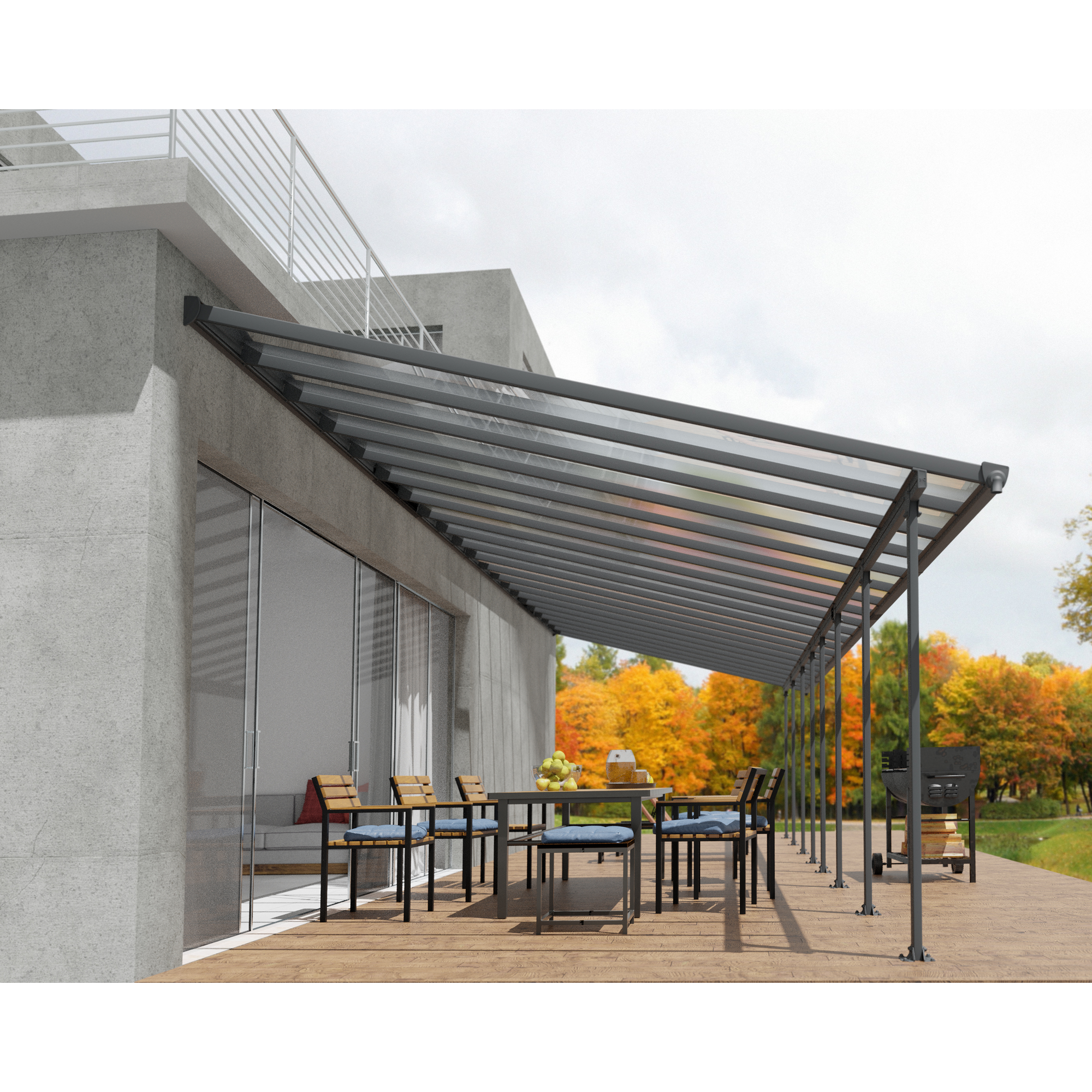 Terrassenüberdachung 'Feria' anthrazit 380 x 1276 cm Polycarbonat transparent