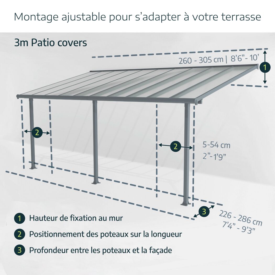 Terrassenüberdachung 'Feria' anthrazit 380 x 1276 cm Polycarbonat transparent
